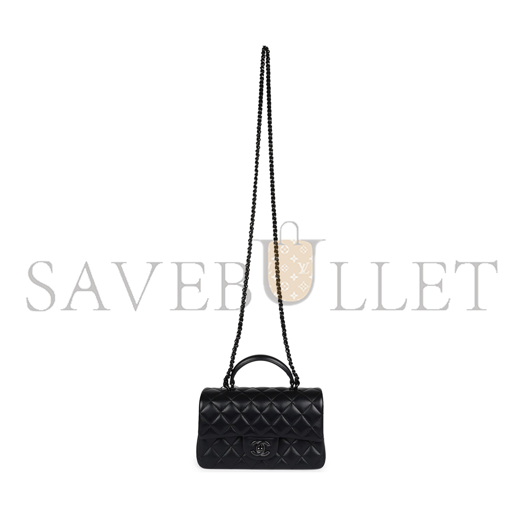 CHANEL MINI RECTANGULAR TOP HANDLE FLAP BAG SO BLACK LAMBSKIN AS2431 (20*13*6cm)